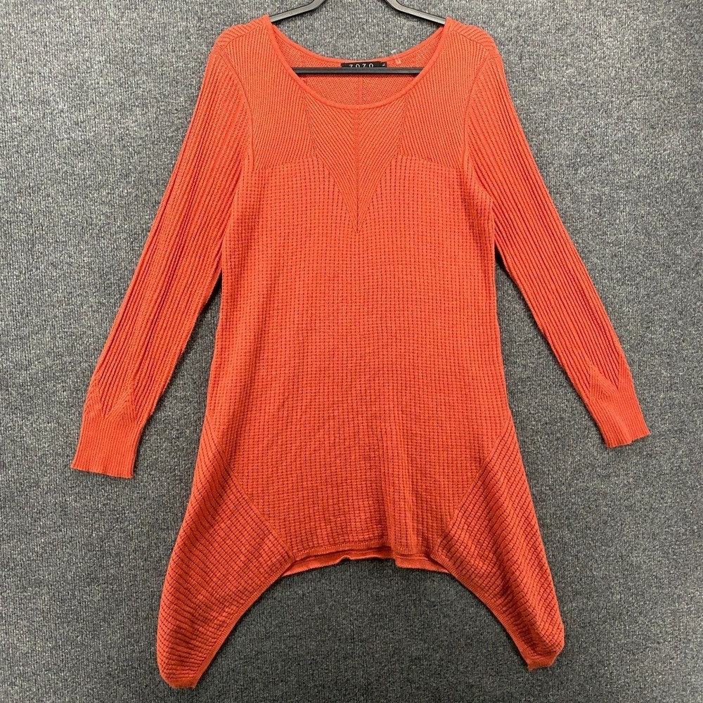ZOZO‎ Sweater Large Orange Tunic Pullover Asymmetrical Lagenlook Boho Hippie 90s